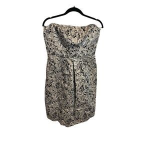 Gianni Bini Strapless‎ Dress Party Cocktail Black & Silver Floral Print Dress